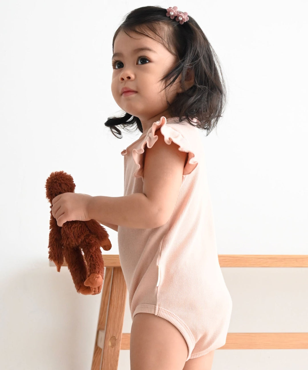 Shoulder Frill Sleeveless Ribbed Romper