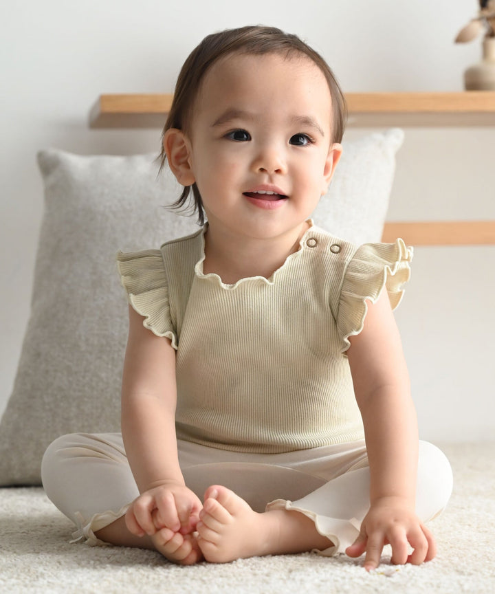 Shoulder Frill Sleeveless Ribbed Romper