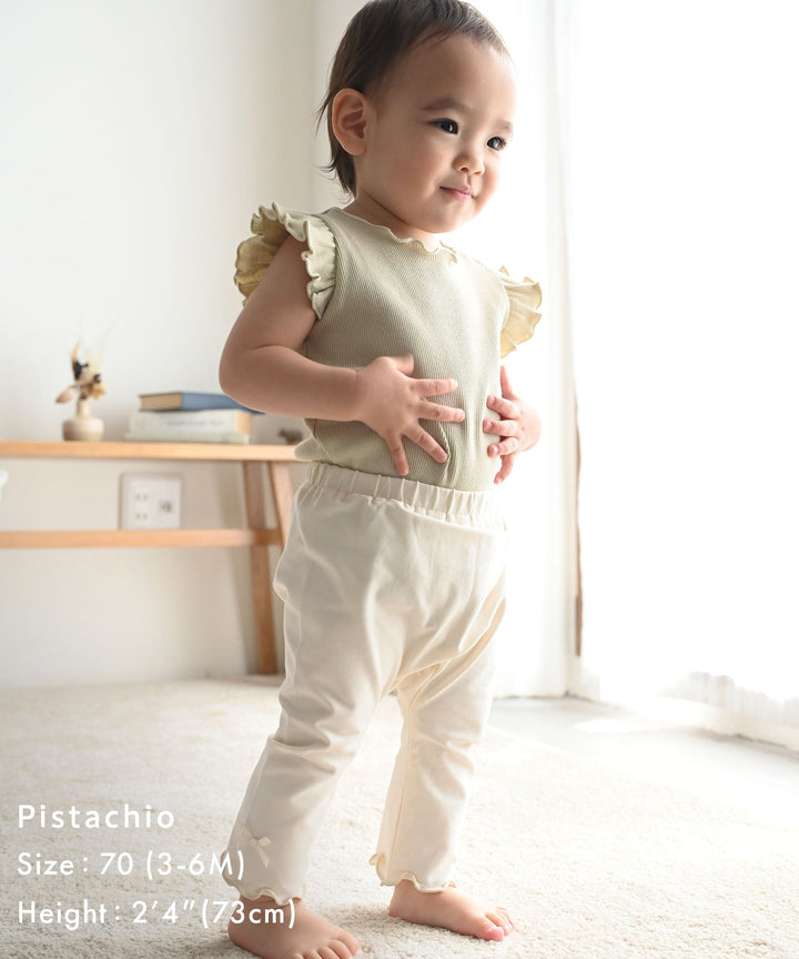 Shoulder Frill Sleeveless Ribbed Romper