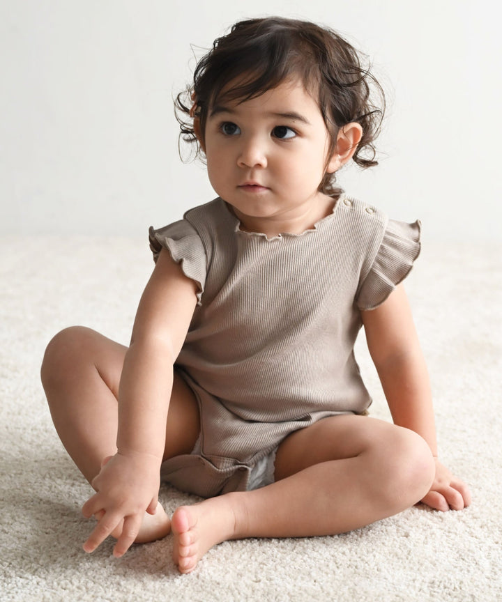 Shoulder Frill Sleeveless Ribbed Romper