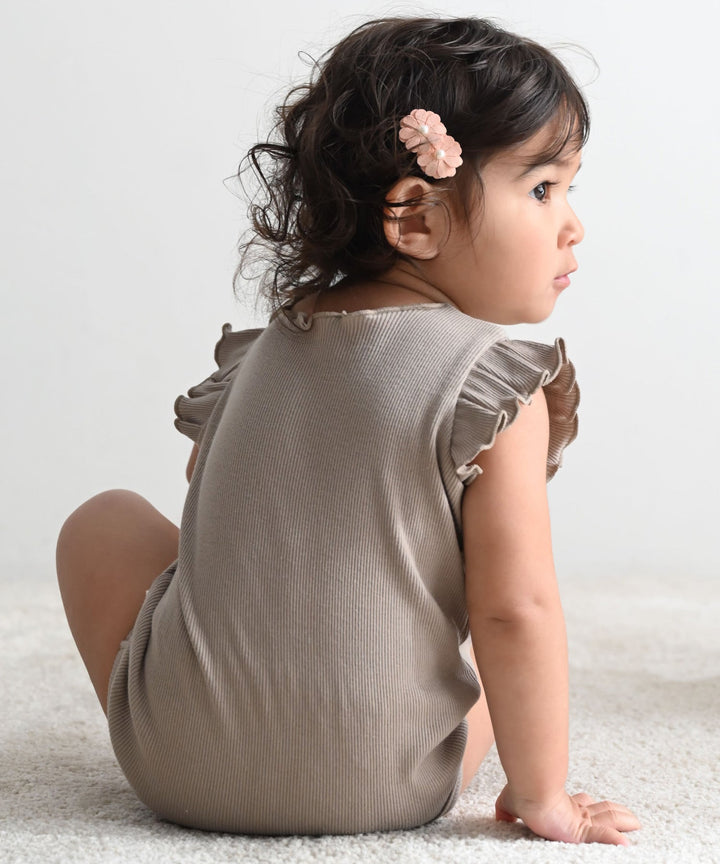 Shoulder Frill Sleeveless Ribbed Romper