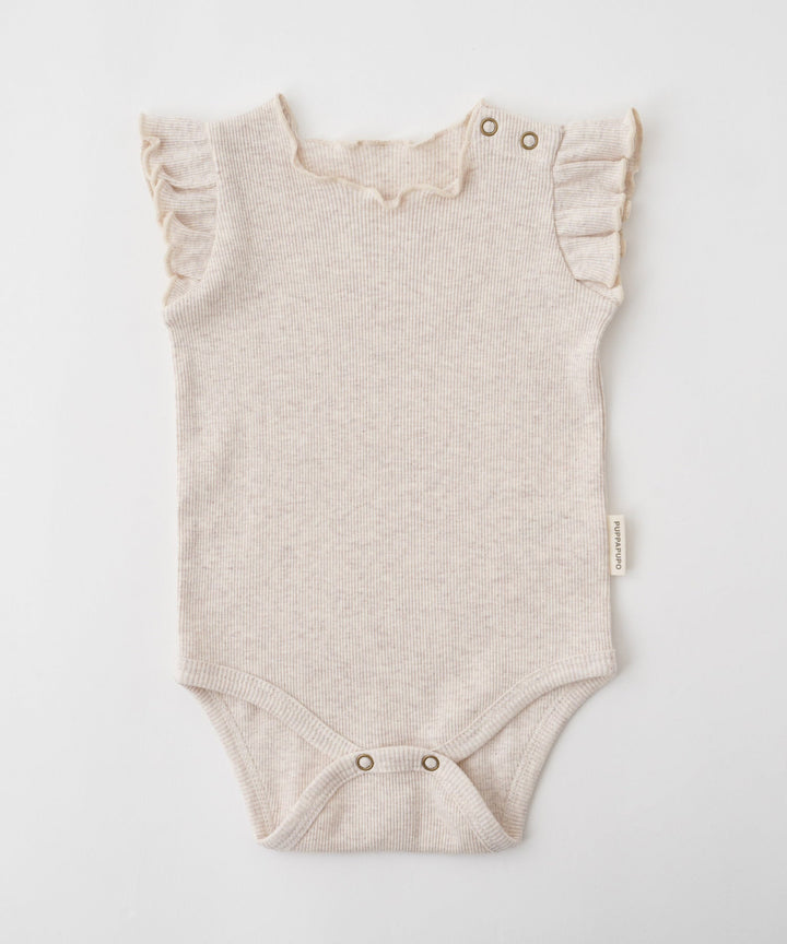 Shoulder Frill Sleeveless Ribbed Romper