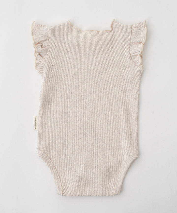 Shoulder Frill Sleeveless Ribbed Romper