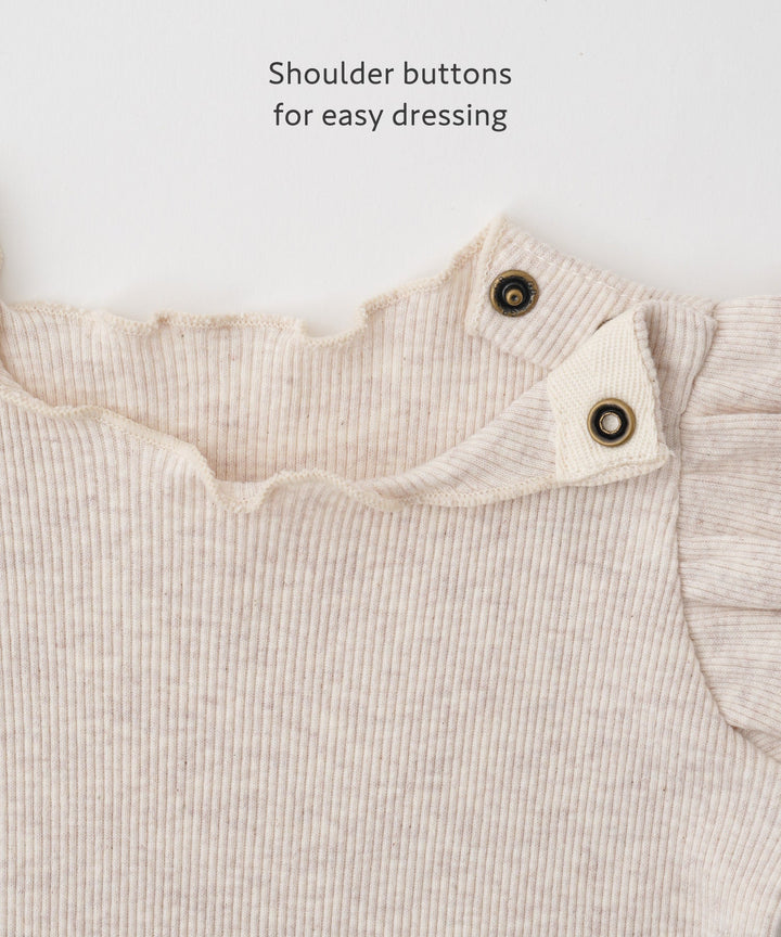 Shoulder Frill Sleeveless Ribbed Romper