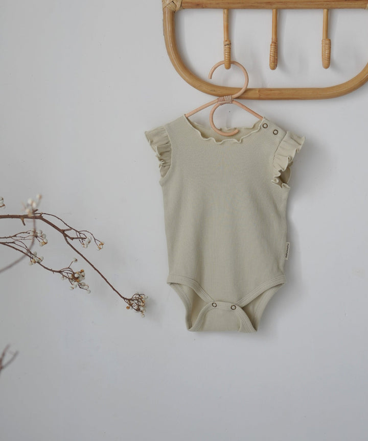 Shoulder Frill Sleeveless Ribbed Romper