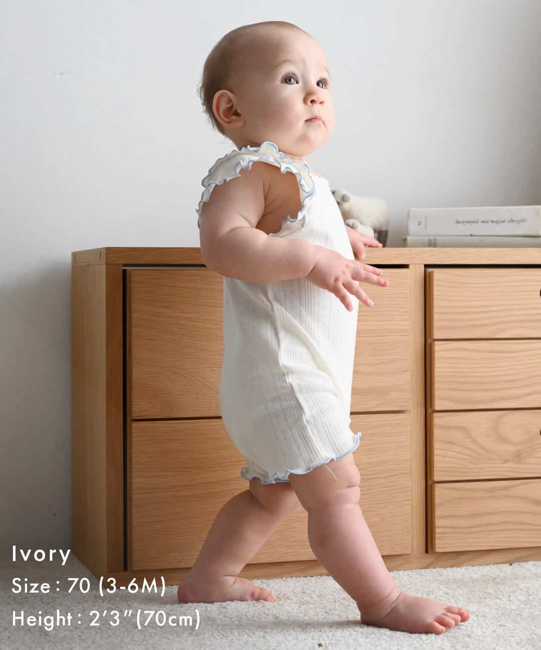 Shoulder-Frill Pointelle Ribbed Romper