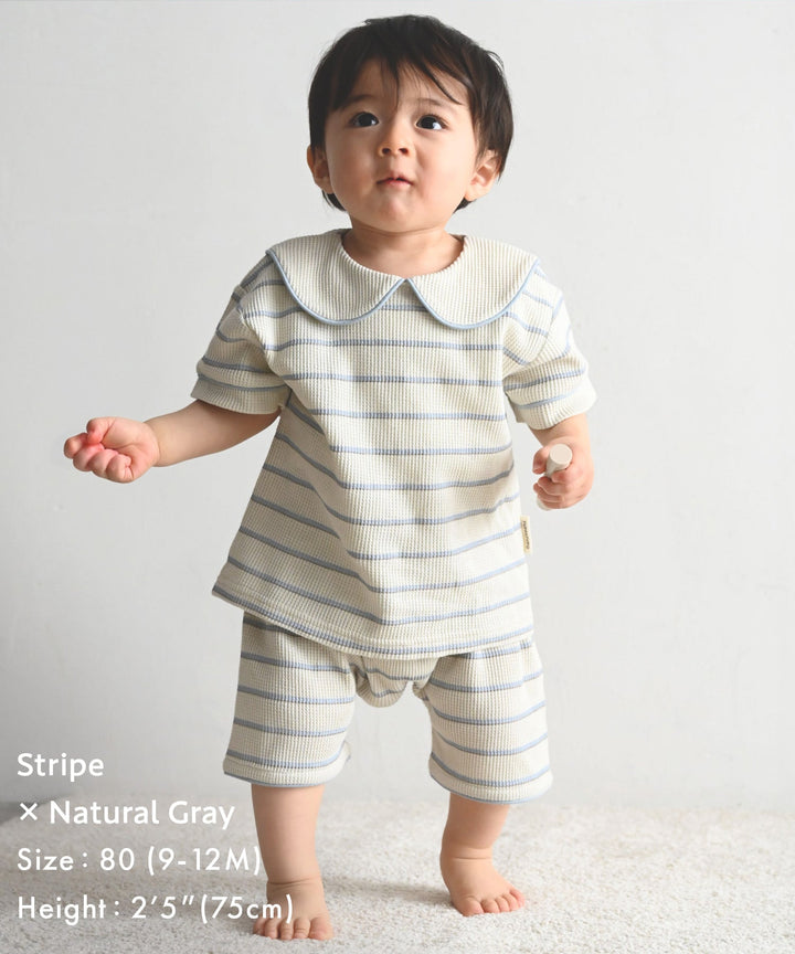 Collared Short-Sleeve Waffle Pajama Set