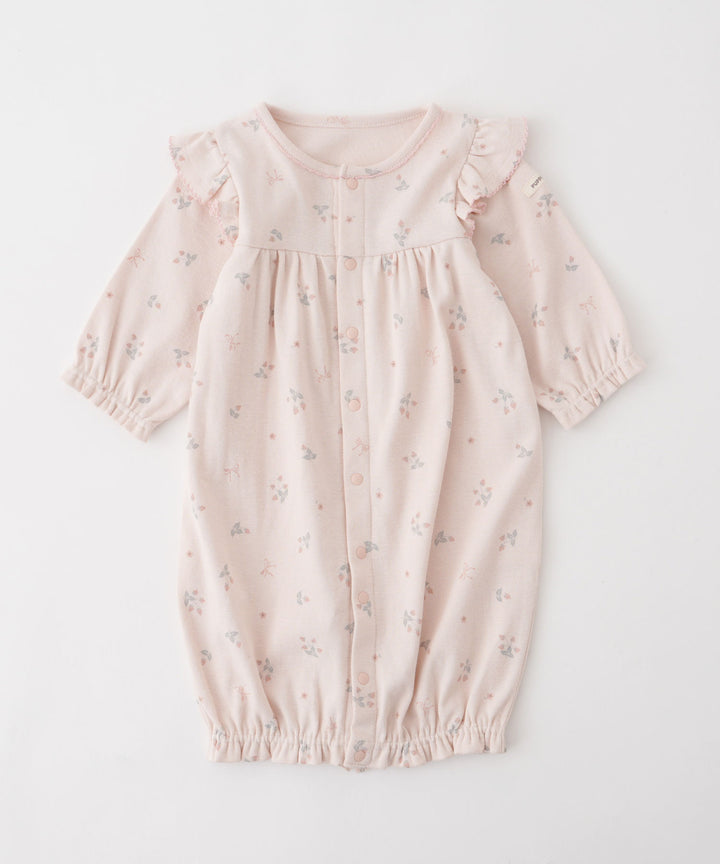 2-Way Convertible Shoulder-Frill Long-Sleeve Romper (Fraise Stitch)