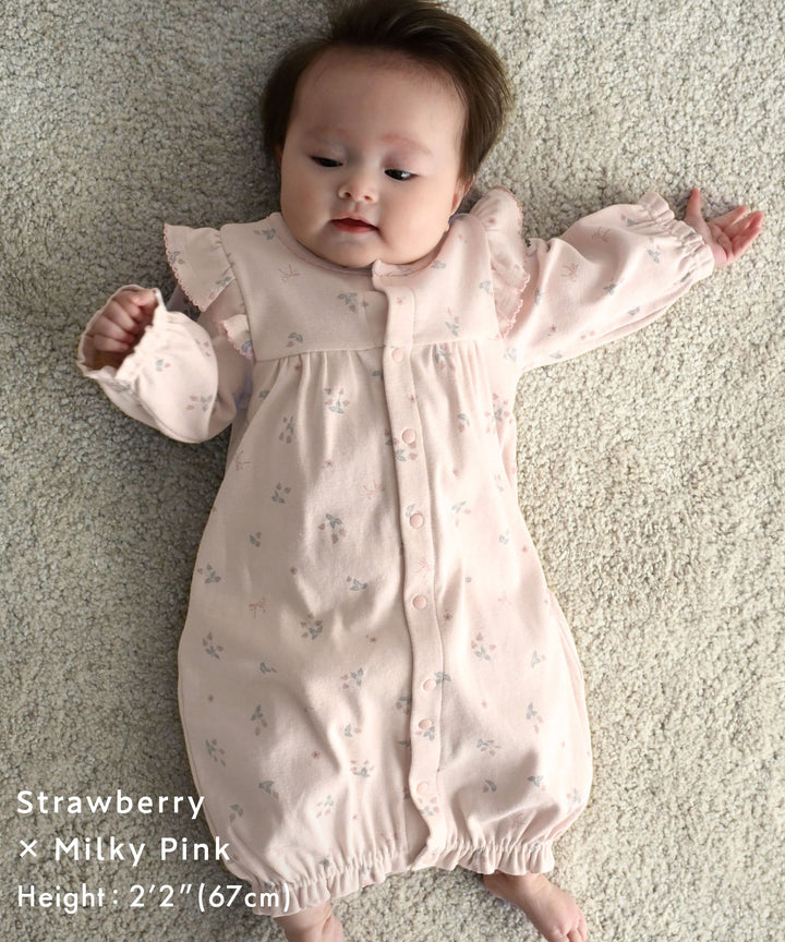 2-Way Convertible Shoulder-Frill Long-Sleeve Romper (Fraise Stitch)