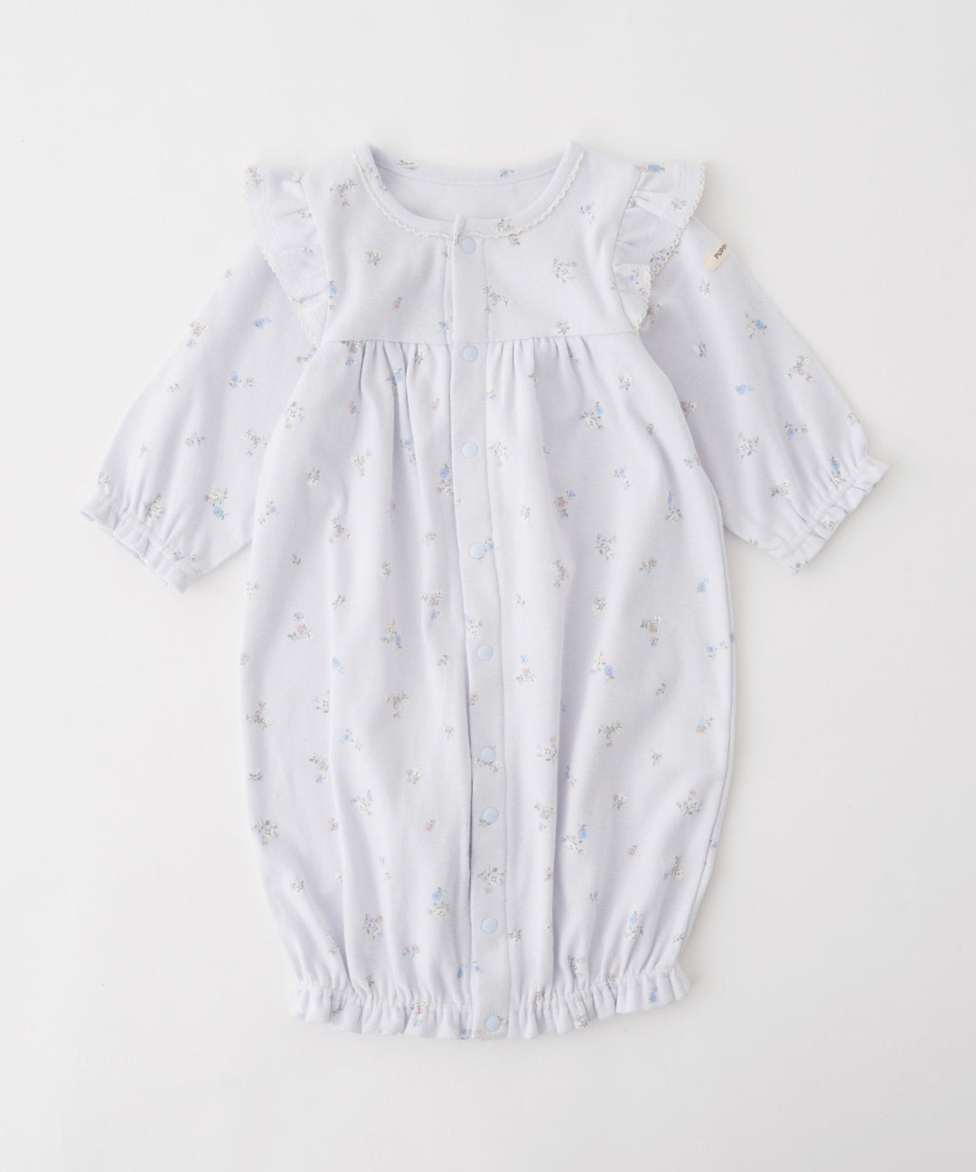 2-Way Convertible Shoulder-Frill Long-Sleeve Romper (Fraise Stitch)