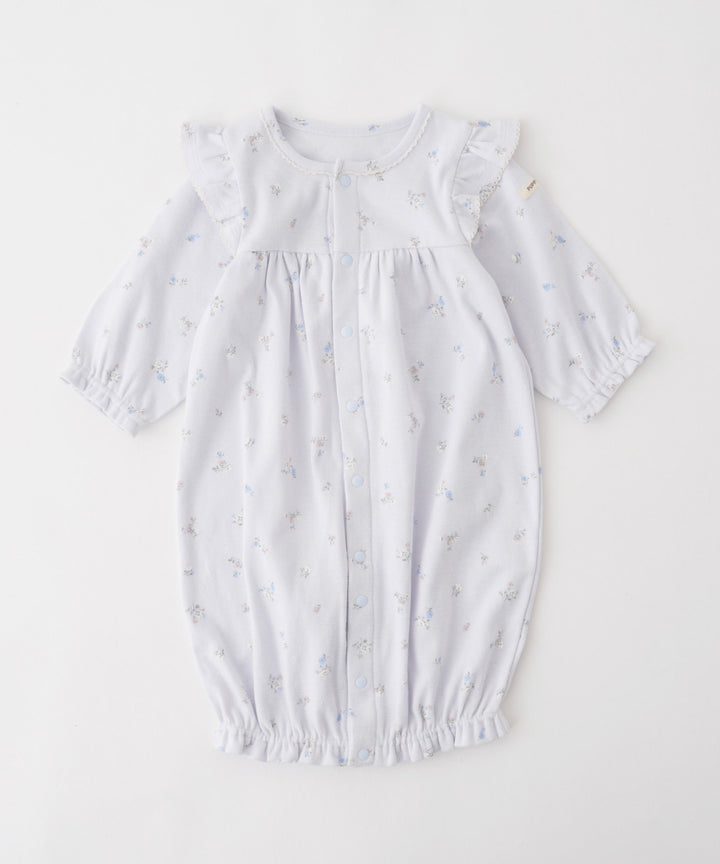 2-Way Convertible Shoulder-Frill Long-Sleeve Romper (Fraise Stitch)
