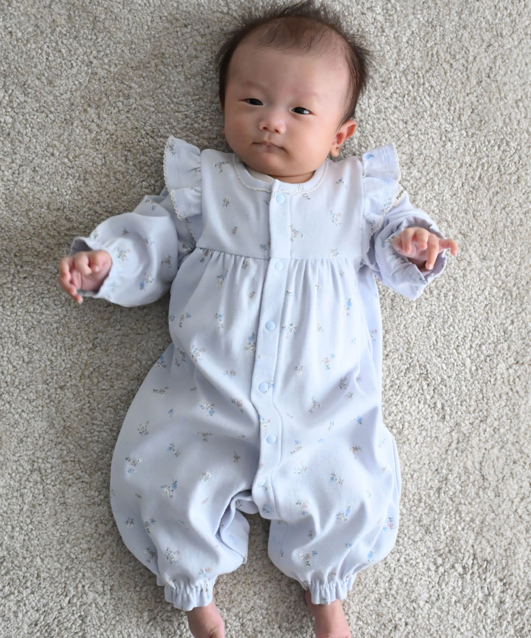2-Way Convertible Shoulder-Frill Long-Sleeve Romper (Fraise Stitch)