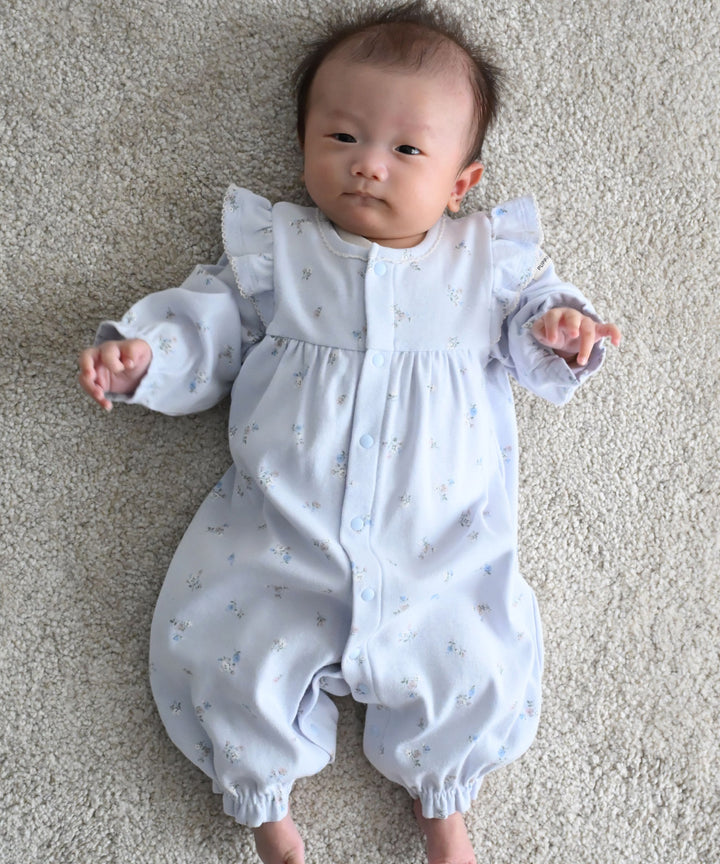 2-Way Convertible Shoulder-Frill Long-Sleeve Romper (Fraise Stitch)
