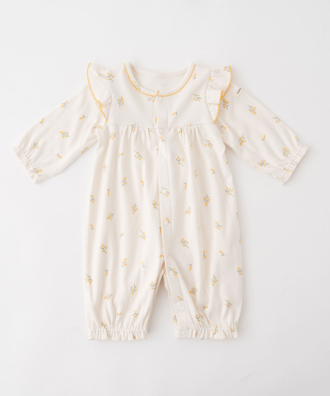 2-Way Convertible Shoulder-Frill Long-Sleeve Romper (Fraise Stitch)