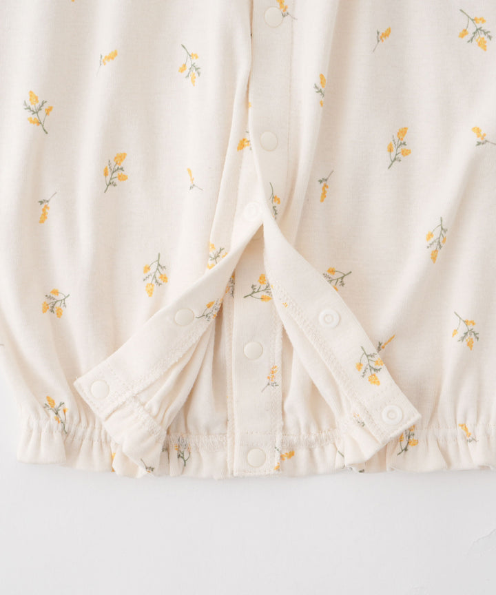 2-Way Convertible Shoulder-Frill Long-Sleeve Romper (Fraise Stitch)