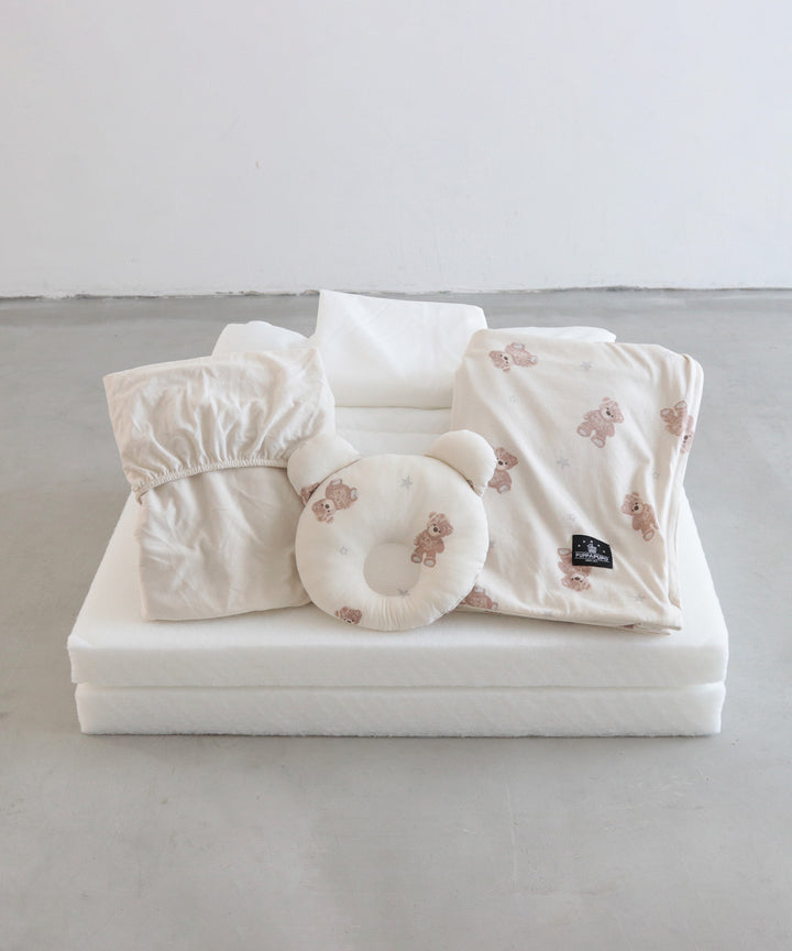 可清洗嬰兒5點床墊套裝常規尺寸（小熊/兔子）天竺