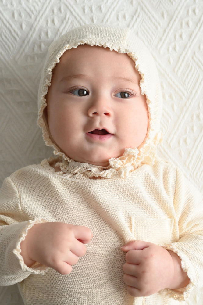 Waffle Romper with Bonnet