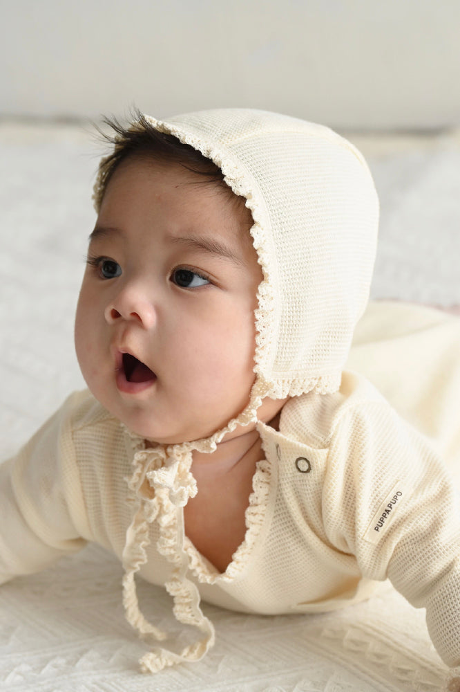 Waffle Romper with Bonnet