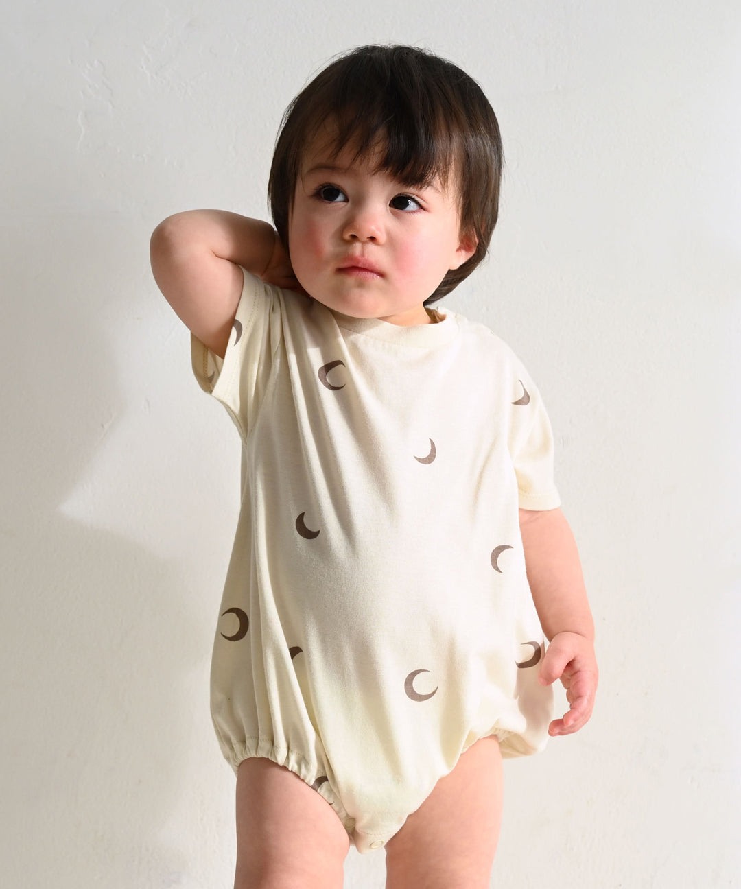 Short-sleeved printed rompers with bonnet